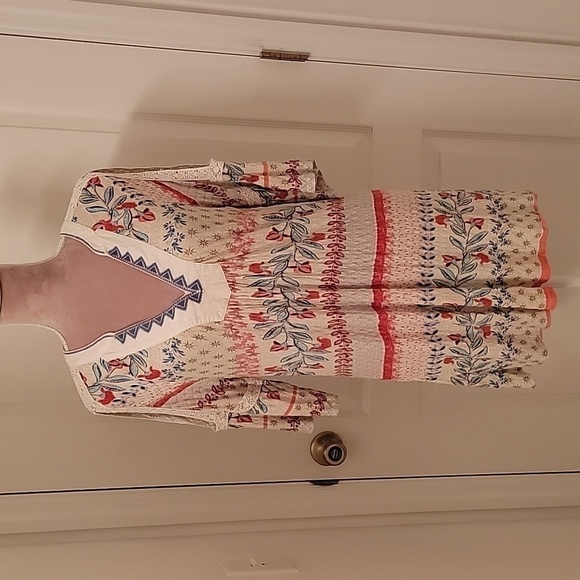 Vintage America Blues Sofia Vneck Textured Elbow Sleeve Printed Top Size L - Picture 1 of 10